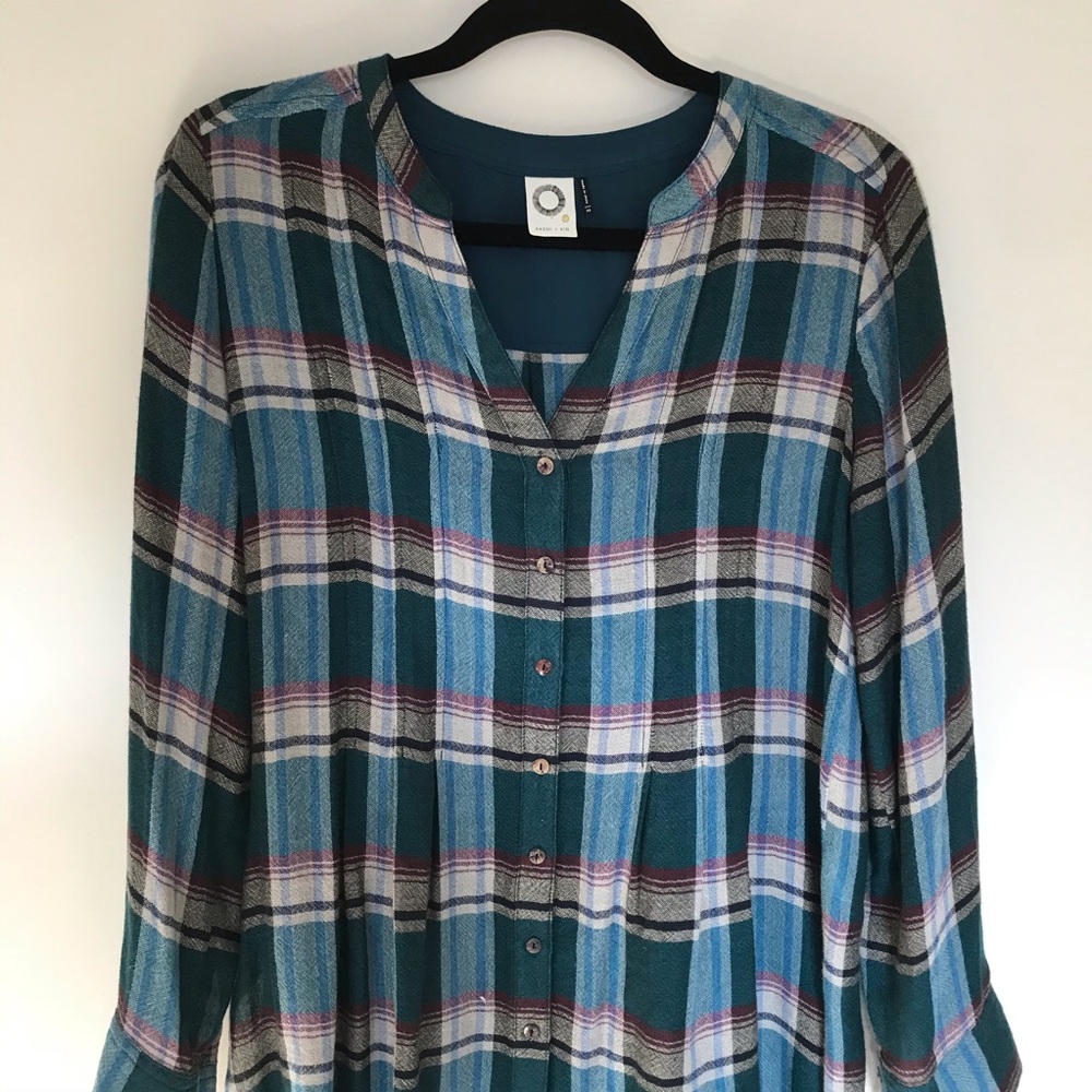 Anthropologie Akemi & Kin Lucie Plaid Green Tunic - Picture 5 of 9